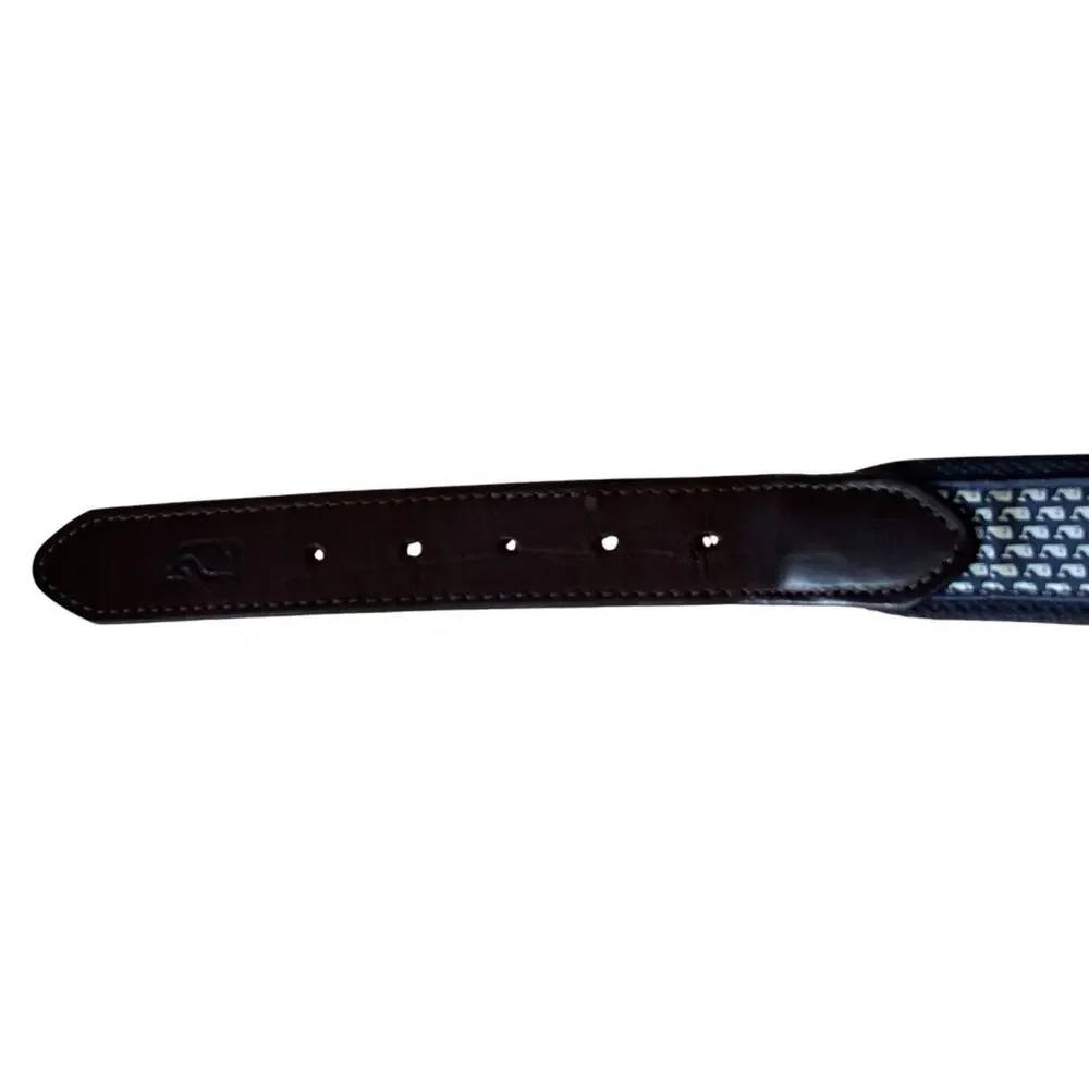 Vineyard Vines Golf Belt Mens Size 36 Blue Whale Monogram Brown Leather Preppy